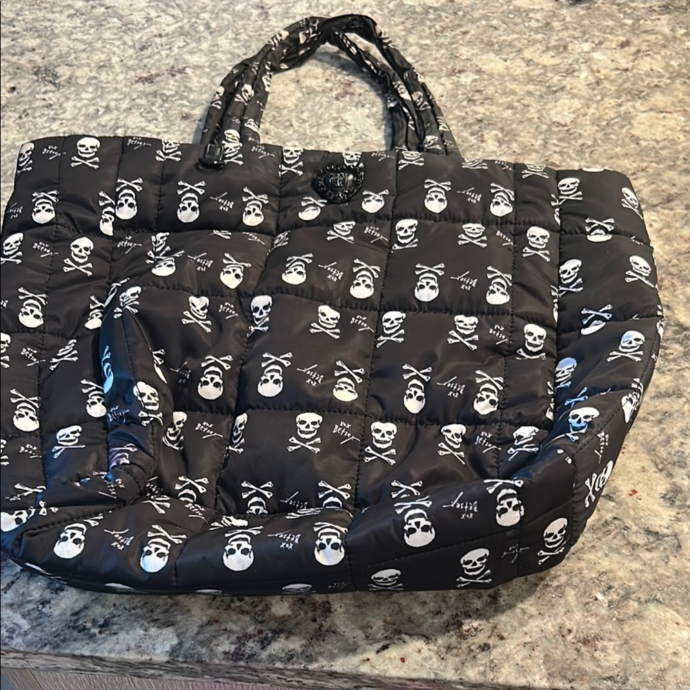 Betsey Johnson Black Quilted Skull Print Tote